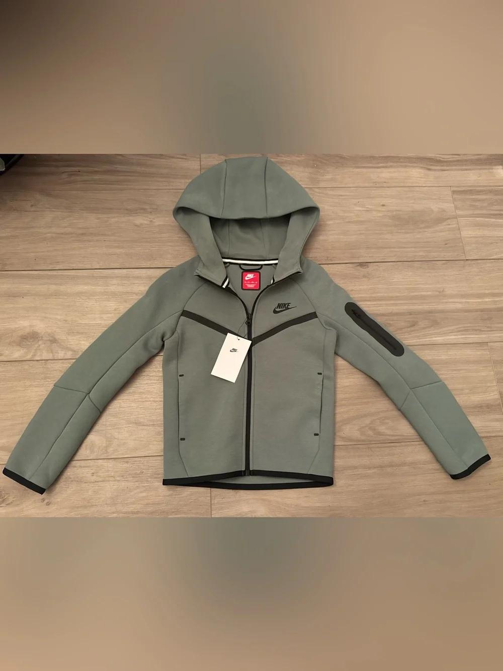Nike Sage Green and Black Tech Fleece Full-Zip Hoodie